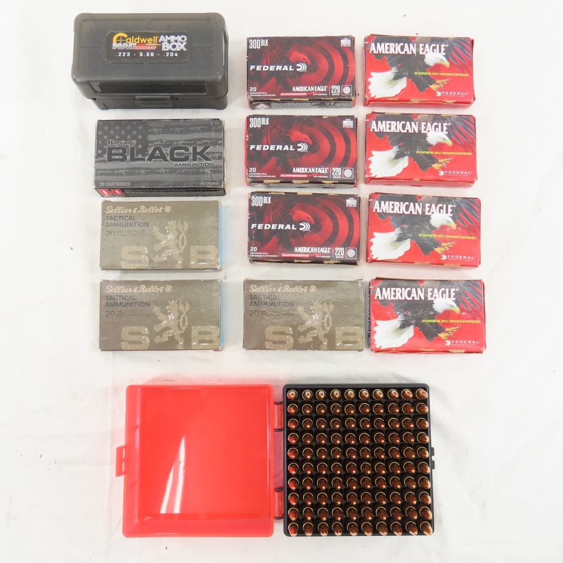 Ammunition 360 rounds mixed 300 Blackout: Ammunition 360 rounds mixed 300 Blackout - 80 rounds American Eagle 150 grain FMJ, 60 rounds American Eagle 220 grain, 20 rounds Hornady 208 grain AMAX, 60 rounds Sellier & Bellot 200 grain, 100 round
