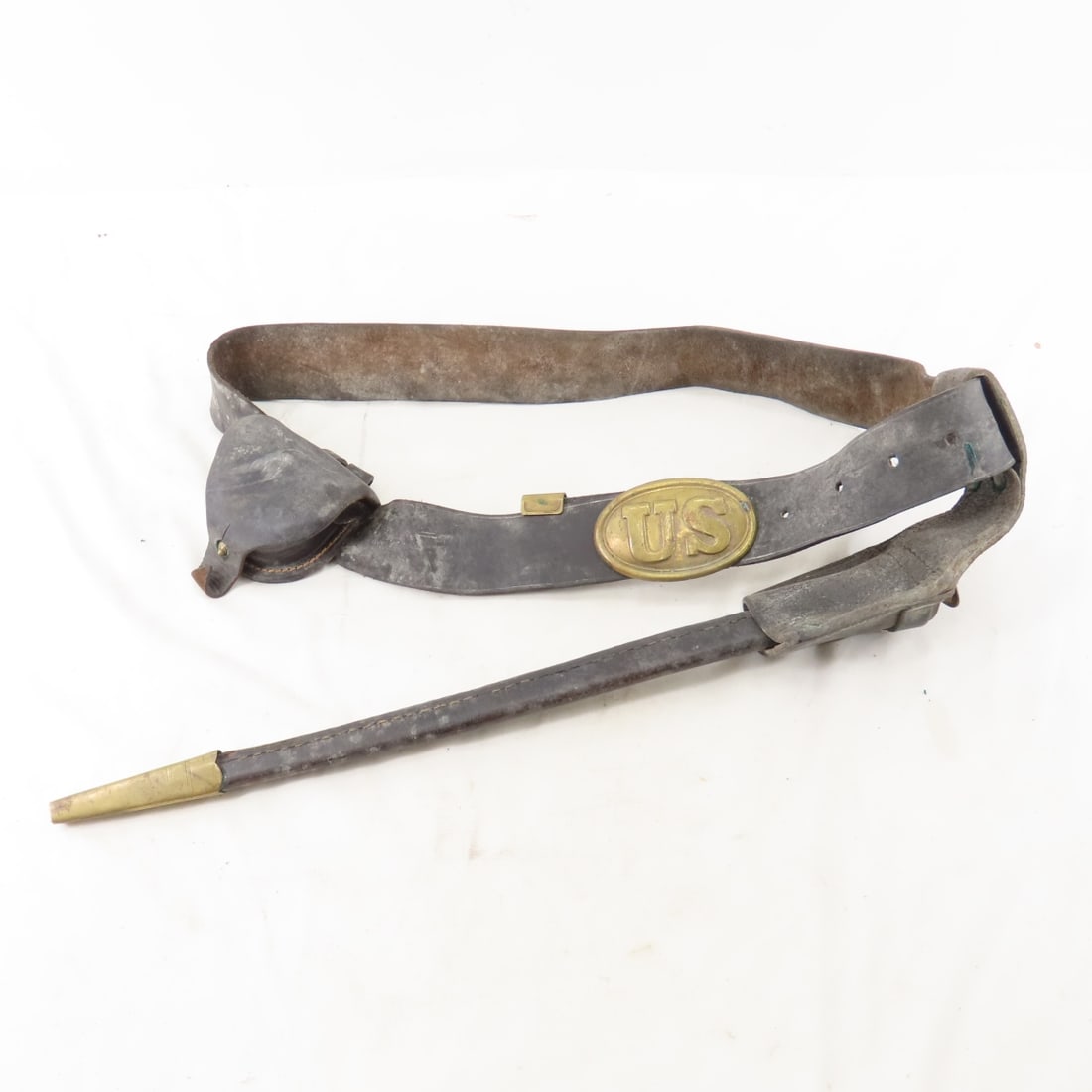 Civil War era leather belt with pouch & frog (1 of 6)