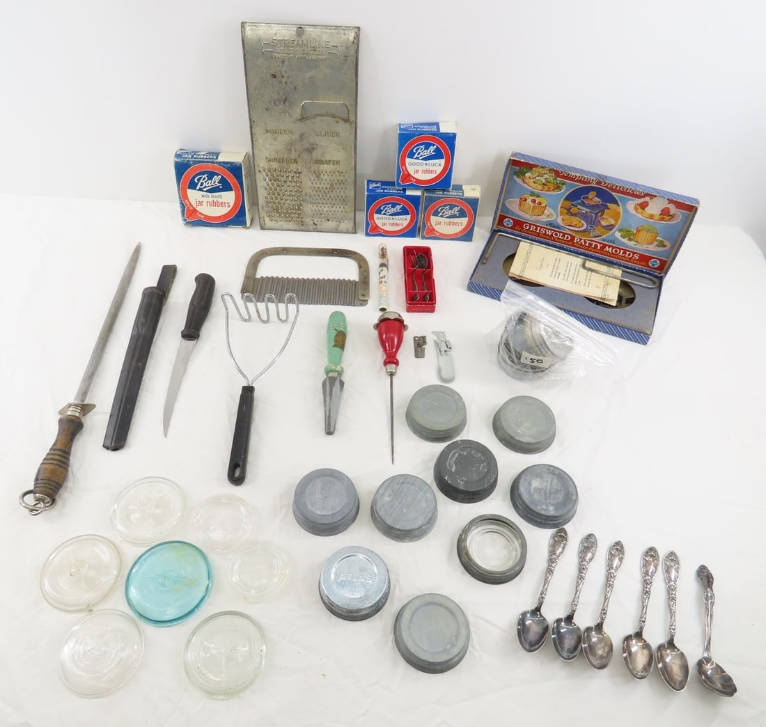 Antique Jar Lids & More Kitchen Items: Antique Jar Lids & More Kitchen Items - Please read terms & conditions and ask questions before bidding.