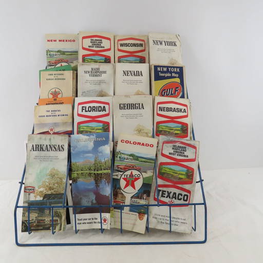 Metal Rack With Vintage Road Maps