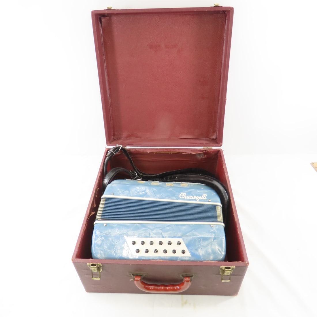 Antique Crucianelli Accordion With Case, Works: Antique Crucianelli Accordion With Case, Works - Please ask questions and read terms & conditions before bidding.