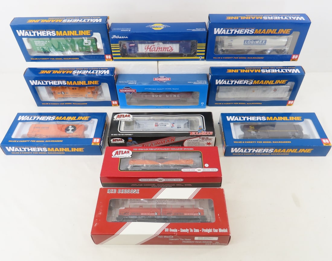 11 Walthers & Atlas HO Boxcars, Tankers NIP: 11 Walthers & Atlas HO Boxcars, Tankers NIP - 910-8771 Caboose, 910-45008 Boxcar, 910-3955 Reefer, 910-1180 1948 Boxcar, 910-7822 Cylindrical Hopper, 910-2162 Boxcar, Atlas 998 Covered Hopper, Athearn
