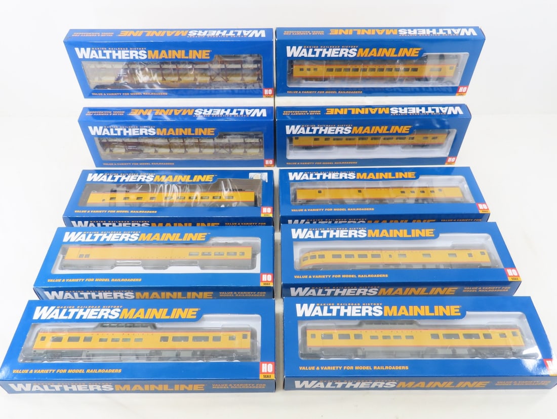 10 Walthers Union Pacific HO train cars: 10 Walthers Union Pacific HO train cars - 9 are NIP, 1 is opened, 85' BUDD COACH, Observation, Baggage, Lounge, Coach, Diner cars & 2 89' Auto Racks Please ask questions and read terms & condition bef