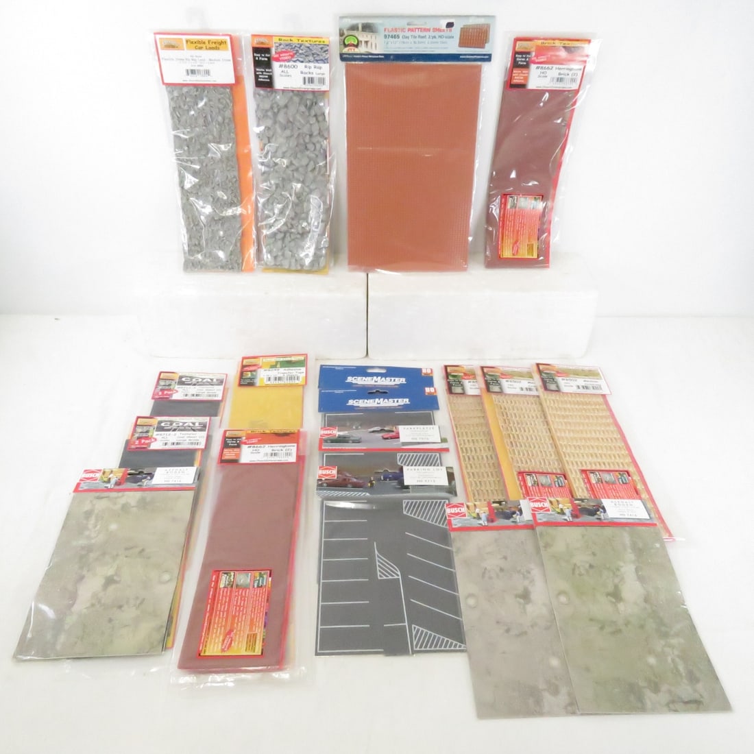 Chooch, Busch & Other Walls, Textures & More NIP: Chooch, Busch & Other Walls, Textures & More NIP - parking lots, brick, asphalt, loads, clay tile roof, coal, tape Please ask questions and read terms & condition before bidding.