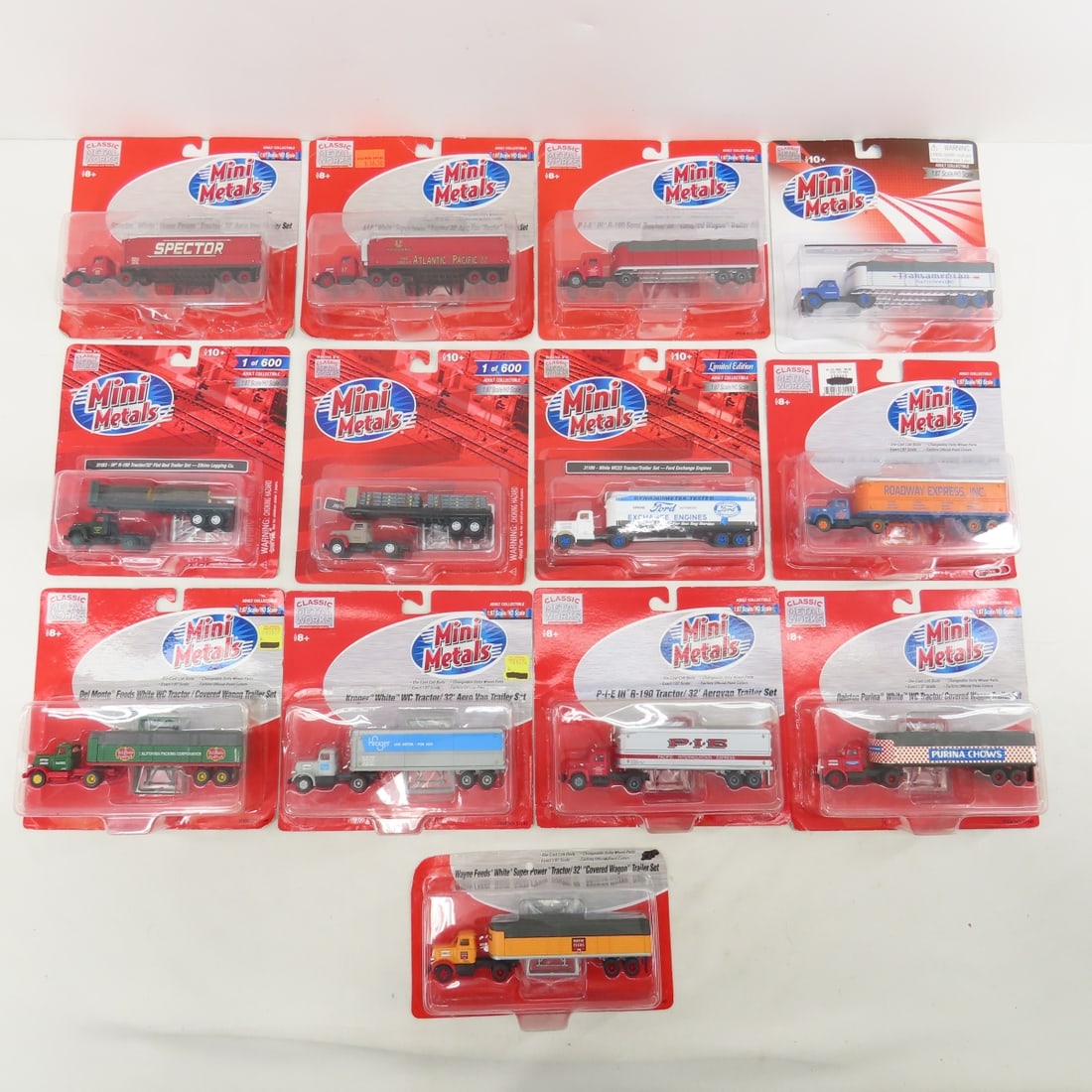 13 Mini Metals 1:87 Semi Truck Tractor Trailer NIP: 13 Mini Metals 1:87 Semi Truck Tractor Trailer NIP - 1 with cut down card, some LE, Classic Metal Works Please ask questions and read terms & condition before bidding.