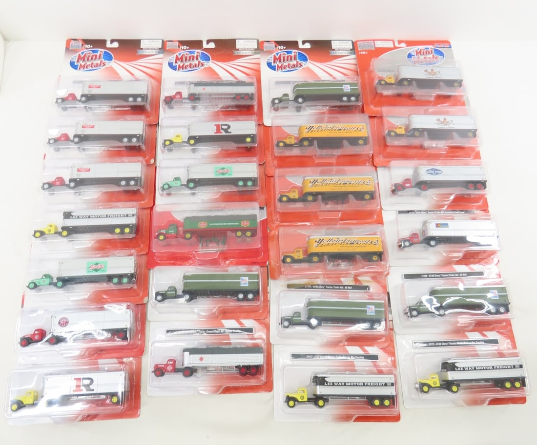 25 Mini Metals HO 1:87 Semi Truck Trailers NIP: 25 Mini Metals HO 1:87 Semi Truck Trailers NIP- one card is very bent Please ask questions and read terms & condition before bidding.