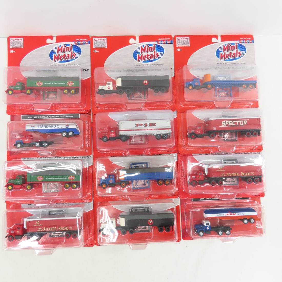 12 Mini Metals 1:87 Semi Truck Trailers NIP: 12 Mini Metals 1:87 Semi Truck Trailers NIP - Classic Metal Works , and 1 pick up with boat Please ask questions and read terms & condition before bidding.
