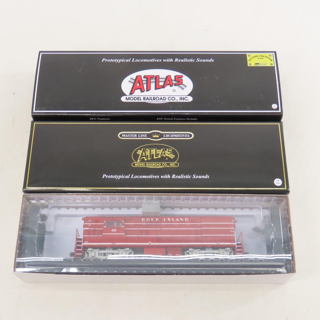 Atlas HO FM H15-44 Locomotive with Lok Sound NIB: Atlas HO FM H15-44 Locomotive with Lok Sound NIB - Item# 10 003 536 Rock Island Road # 401 Please ask questions and read terms & condition before bidding.