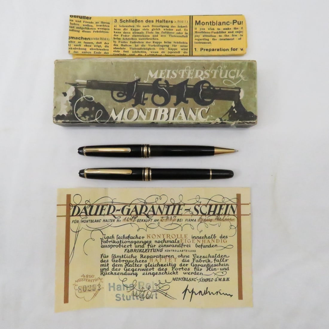 Mont Blanc 4810 Fountain Pen & Mechanical Pencil: Mont Blanc 4810 Fountain Pen & Mechanical Pencil - 14k gold NIB on pen, both marked MONTBLANC MEISTERSTUCK on band, pencil is functional, .7mm. Has original 4810 box and paperwork. All fountain pens i