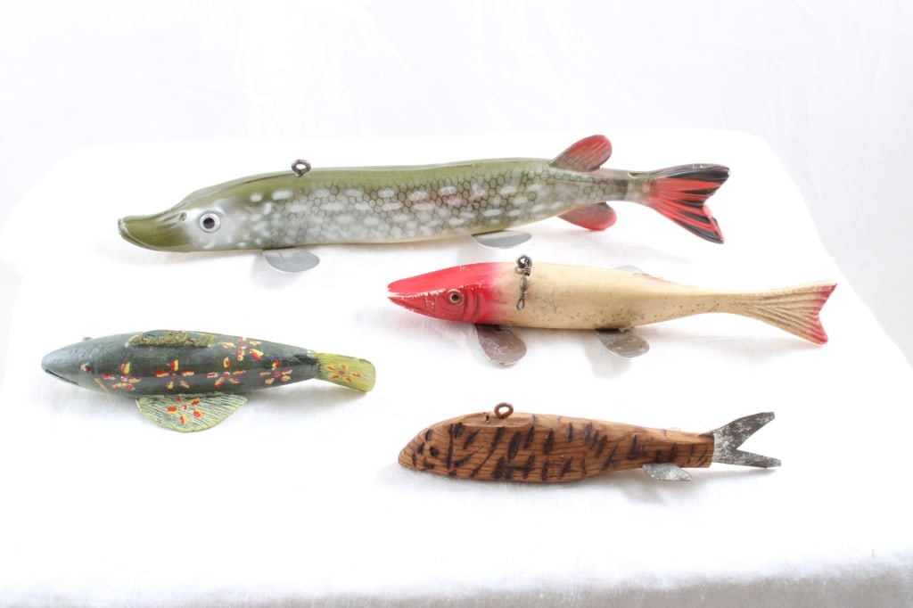 4 Folk Art Fishing Spear Decoys 1 Artist Signed (1 of 15)