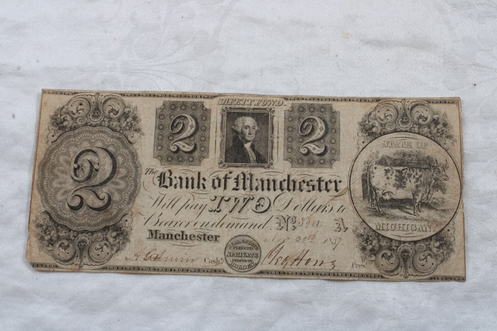 1837 $2 Bill Bank of Manchester: 1837 $2 Bill Bank of Manchester - As pictured. Please ask questions and read terms & conditions before bidding.