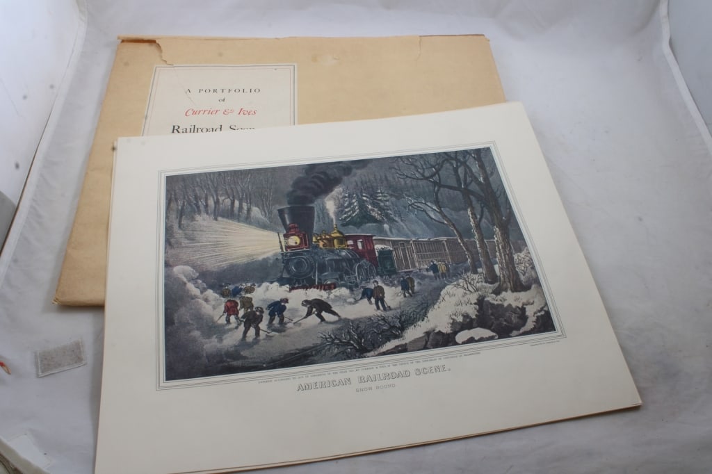 Portfolio Currier & Ives Railroad Scenes Complete: Portfolio Currier & Ives Railroad Scenes Complete - Set of 12 that measure 13 3/4" x 17 1/2" as pictured. Please ask questions and read terms & conditions before bidding.