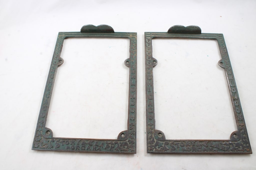 2 Story & Clark Metal Organ Pedal Frames: 2 Story & Clark Metal Organ Pedal Frames - Measure 7 1/2" x 11 1/2" each. As pictured. Please ask questions and read terms & conditions before bidding.