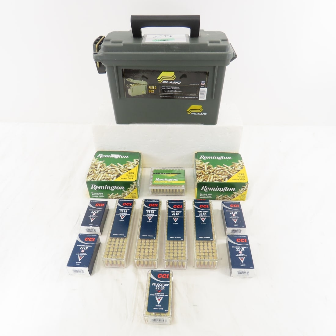 1800 Rounds Mixed .22 LR Ammunition: 1800 Rounds Mixed .22 LR Ammunition - 4 boxes of 100 CCI mini-mag 1235 FPS 40 gr copper plated round nose- sealed, 2 boxes of 525 & 1 box 100 Remington golden bullet brass plated HP, 4 boxes of 50 CCI