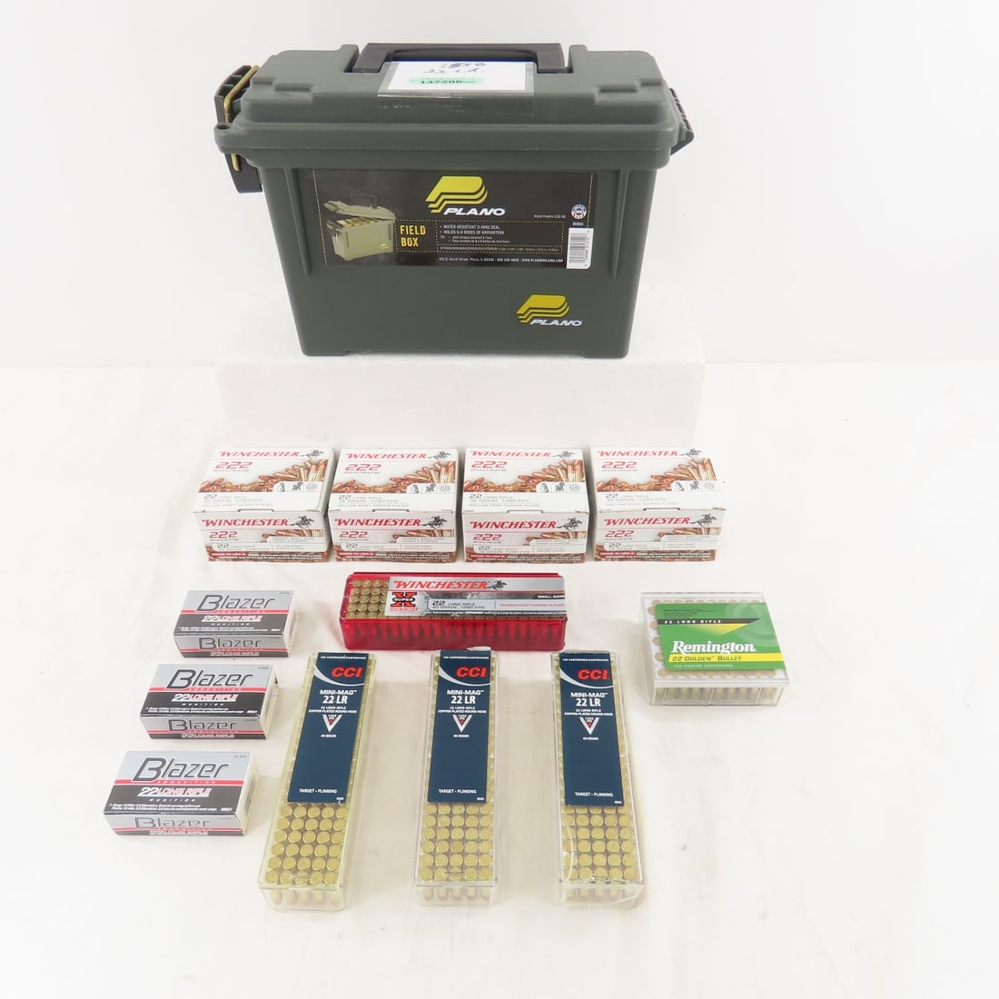 1,538 Rounds Mixed .22 LR Ammunition: 1,538 Rounds Mixed .22 LR Ammunition - 4 boxes of 222 Winchester 38gr 1280 fps HP copper plated, 1 box of 100 Winchester 40gr 1280 fps HP copper plated, 3 boxes of 50 Blazer 40gr lead round nose, 3 bo
