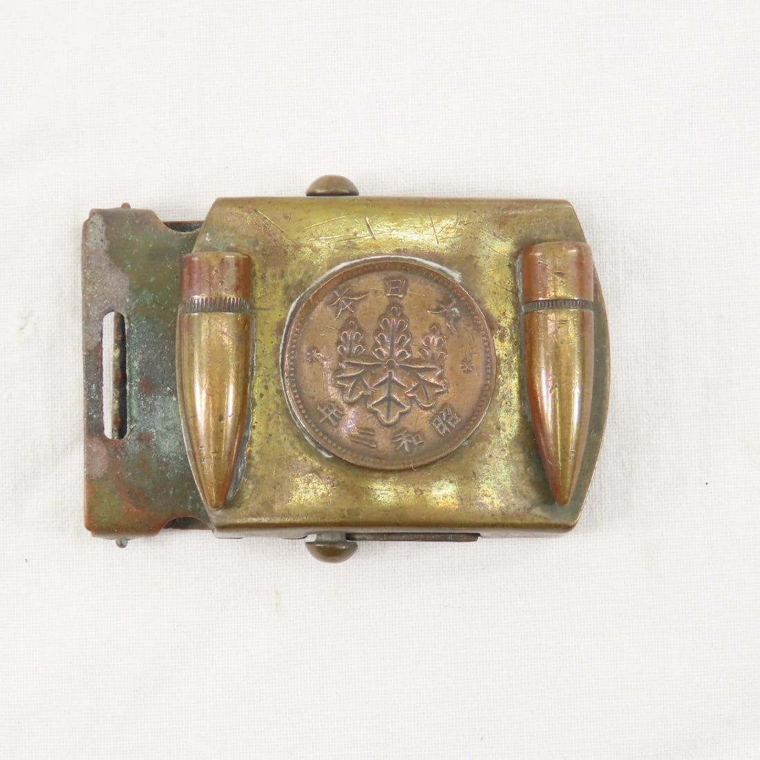 Japanese Coin Trench Art Belt Buckle: Japanese Coin Trench Art Belt Buckle - Please read terms & conitions and ask questions before bidding.