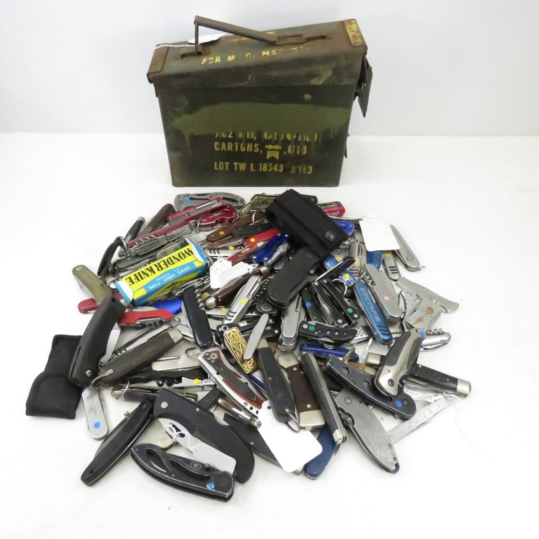 18 pound ammo can of folding pocket knives (1 of 20)