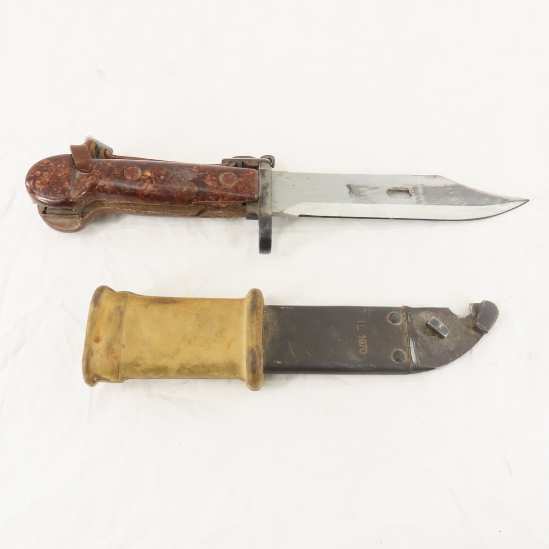 AKM Type I Bayonet with Scabbard: AKM Type I Bayonet with Scabbard-both marked IL 1970 Please ask questions and read terms & conditions before bidding.
