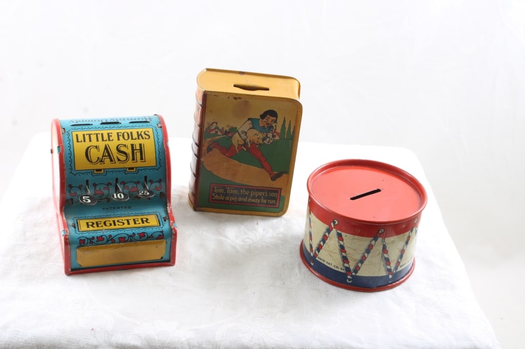 3 Tin Litho Banks Ohio Art, Kirchhof, A. Gropper (1 of 20)