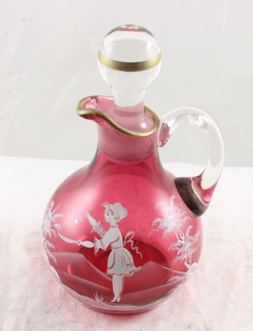 Mary Gregory Hand Painted Lavender Cruet: Mary Gregory Hand Painted Lavender Cruet - Measures 6 1/4" Tall. As pictured. Please ask questions and read terms & conditions before bidding.