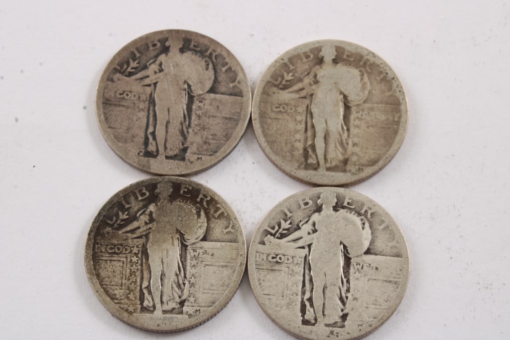 4 Standing Liberty Silver Quarters, no dates (1 of 20)