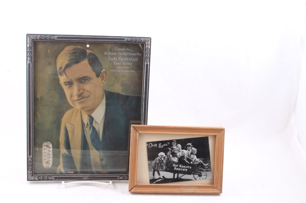 Framed Will Rogers Thermometer, Our Gang Print: Framed Will Rogers Thermometer, Our Gang Print - Will Rogers Thermometer advertising Sam Hoffman Tailor measures 8 3/4" x 10 3/4" and Our Gang Rascals measures 5" x 7" framed sizes. As pictured. Pleas