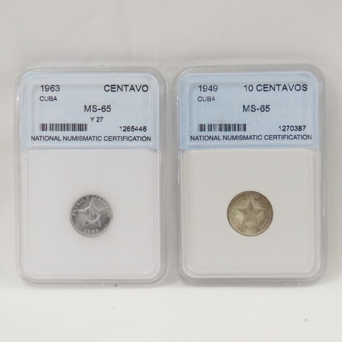 1949 Cuba 10 Centavos & 1963 1 Centavo NNC MS65 (1 of 10)