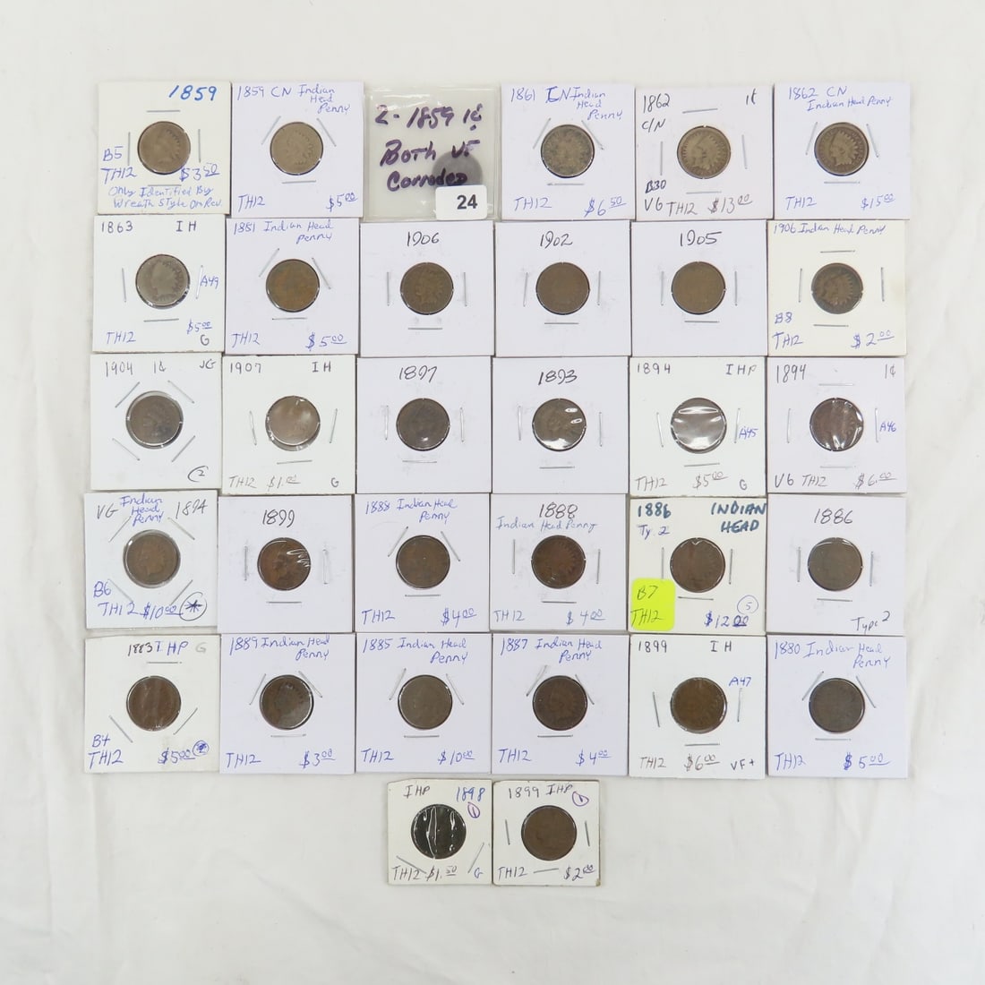 32 Carded Indian Head Cents 1859-1907 (1 of 12)