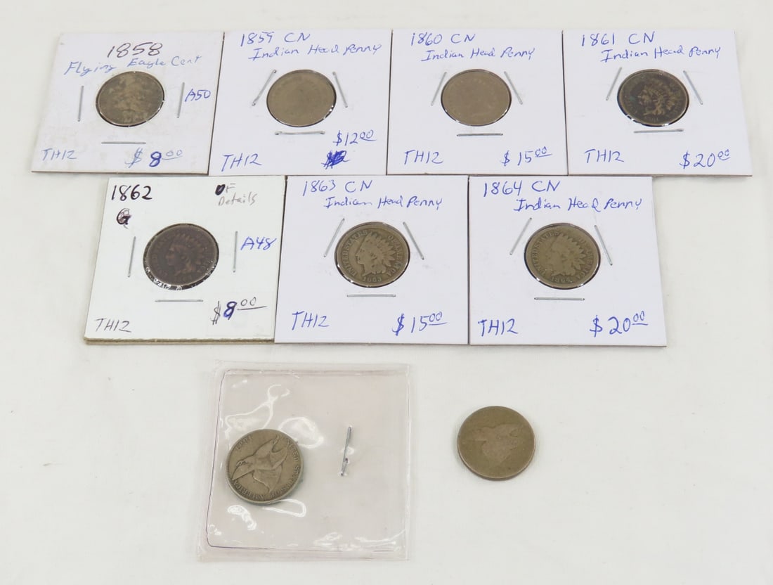 3 Flying Eagle & 6 Indian Head Cents 1857-1864 (1 of 19)