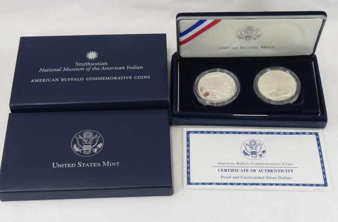 2 2001 American Buffalo Silver Dollars Proof & Unc (1 of 5)