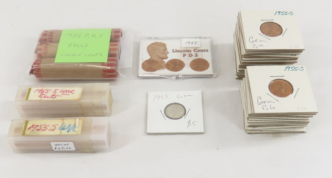 1955 Lincoln Wheat Cents, many uncirculated (1 of 15)