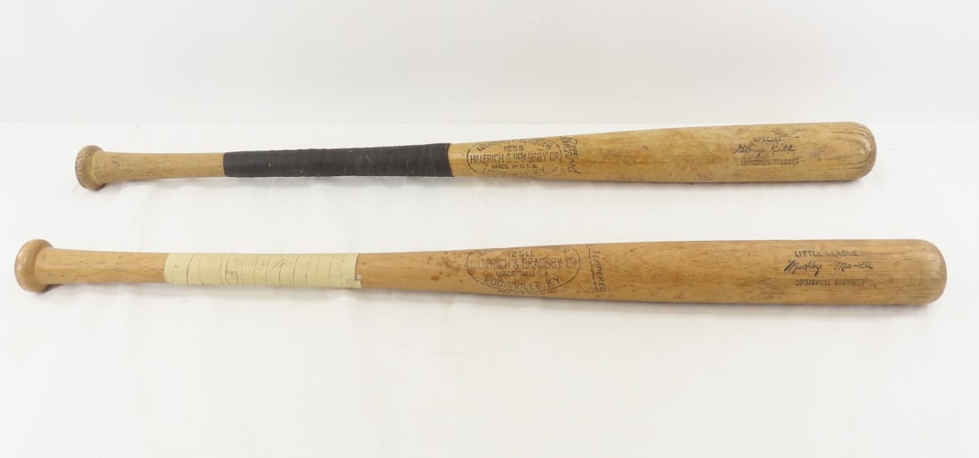 Mickey Mantle & G. Kell Louisville Slugger Bats: Mickey Mantle & G. Kell Louisville Slugger Bats - Mantle #125LL Hillerich & Bradsby Tempered Little League, and Kell #125S Hillerich & Bradsby powerized Special - well used Please read terms & conditi