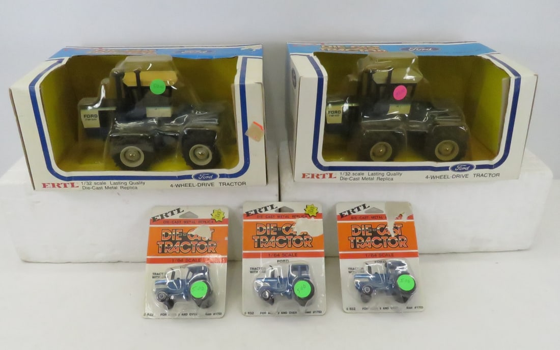 2 Ertl Ford FW-60 4 Wheel Drive Tractors & More: 2 Ertl Ford FW-60 4 Wheel Drive Tractors & More - 2x Ertl FW-60 4WD Ford Tractors, 1/32 Scale Cast Metal, 3x Ford TW-35 Die Cast Metal Tractors NIP, 1/64 Scale Please read terms & conditions and ask q