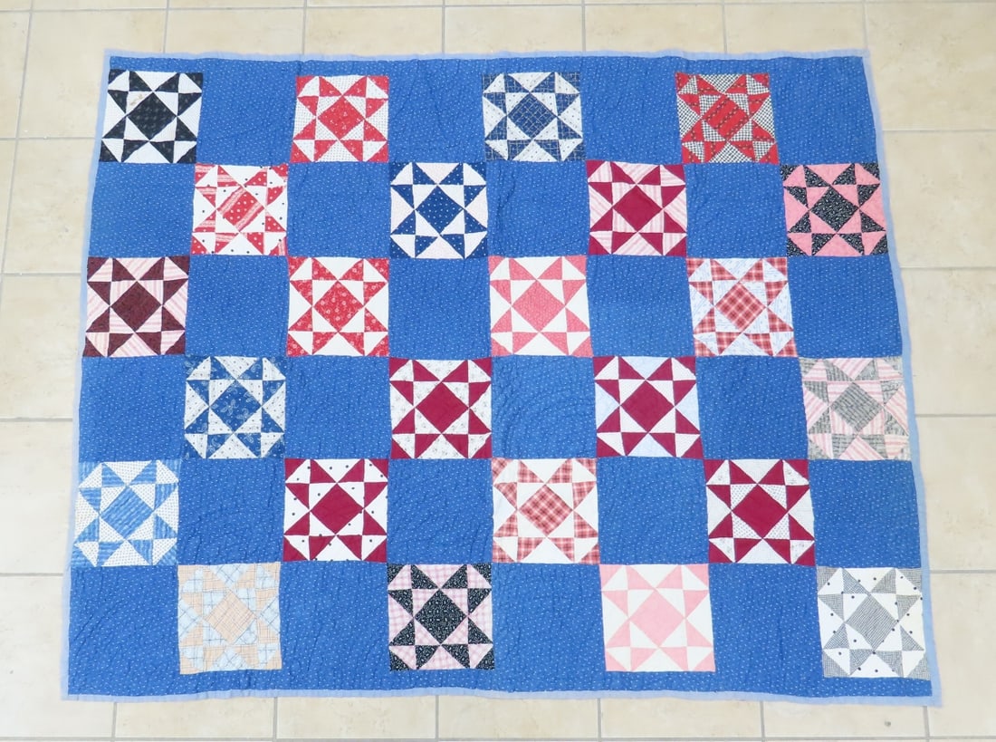 Hand Pieced and Quilted Ohio Star Quilt 72 x 112" (1 of 4)