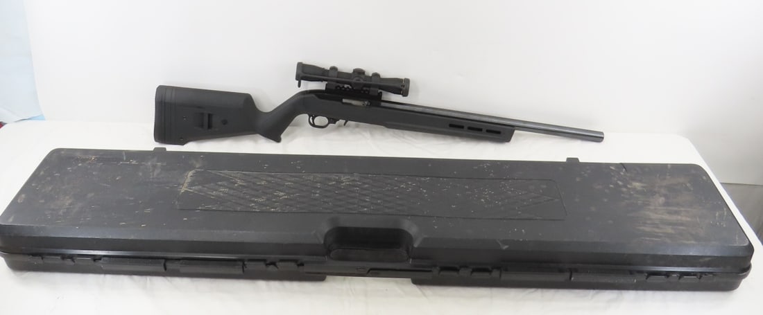 Ruger 10/22 .22LR Rifle w/Green Mountain Barrel: Ruger 10/22 .22LR Rifle w/Green Mountain Barrel-20" Green Mountain barrel 1:16 twist, Mag-Pul hunter X-22 black poly pistol grip stock, BX-22 trigger, SN# 0006-07673, no magazine, Leupold Scope with r