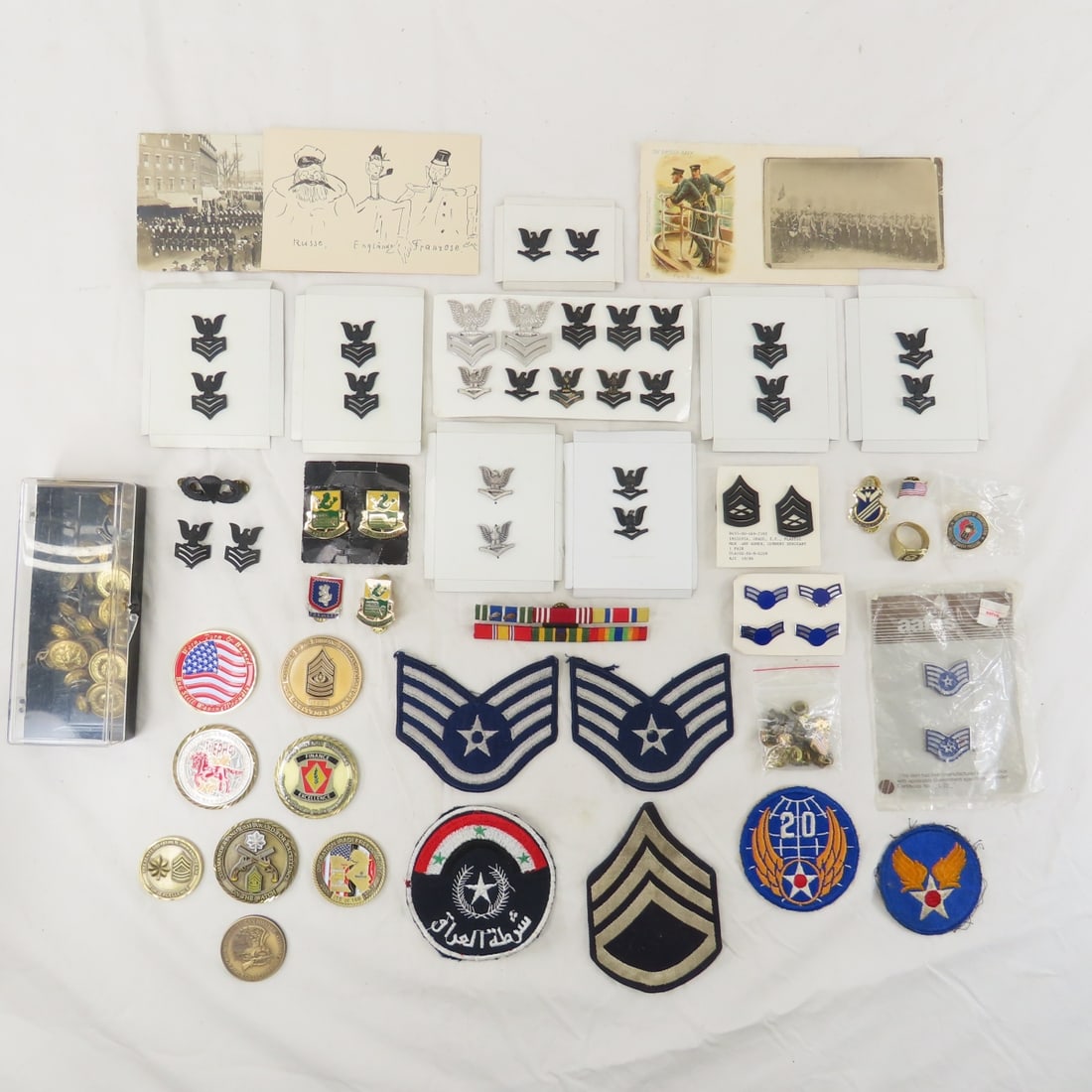 Military pins, coins, buttons, patches, postcards: Military pins, coins, buttons, patches, postcards- Please read terms & conditions and ask questions before bidding.