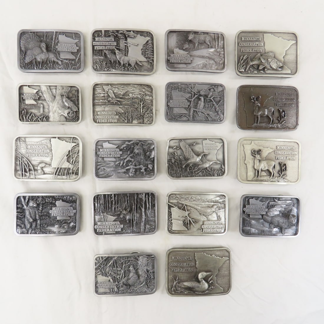 Full Set of 18 MN Conservation Belt Buckles: Full Set of 18 MN Conservation Belt Buckles- Please read terms & conditions and ask questions before bidding.