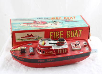 S&E Japan Crank F119 Fire Boat in Box Works 1960s: S&E Japan Crank F119 Fire Boat in Box Works 1960s - As pictured. Please ask questions and rerad terms & conditions before bidding. 