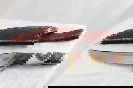 Chipaway Cutlery Fixed Blade Knife 12" w/Sheath: Chipaway Cutlery Fixed Blade Knife 12" w/Sheath - Native American Logo as pictured. Please ask questions and rerad terms & conditions before bidding. 