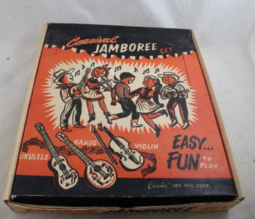 Carnival Toy Mfg. Co Jamboree Set in Box 1950's: Carnival Toy Mfg. Co Jamboree Set in Box 1950's - Musical Instrument Set includes Ukulele, Violin & Banjo in the original box. All in good condition as pictured. Please ask questions and rerad