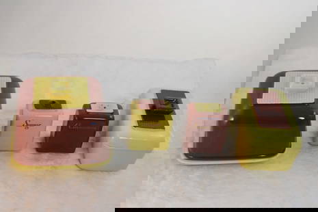 Retro Brown/Yellow Ceramic Kitchen Set: Retro Brown/Yellow Ceramic Kitchen Set - Butter Covered Dish Measures 6" x 6" x 5" tall, Sugar, Cinnamon & Marmalade Set. All as pictured. Please ask questions and rerad terms & conditions