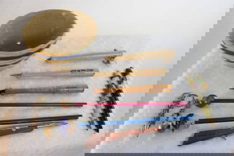 Yellowware Bowl, Baseball Theme Pen/Pencils/Chains: Yellowware Bowl, Baseball Theme Pen/Pencils/Chains - 5" Yellow Ware Blue Band White Stripe Mixing Bowl, Several Baseball theme Pens/Pencils, Key Chains as pictured. Please ask questions and rerad