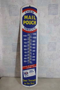 Mail Pouch Chew Tobacco Metal Thermometer: Mail Pouch Chew Tobacco Metal Thermometer - 39" Tall TREAT YOURSELF TO THE BEST. As pictured. Please ask questions and rerad terms & conditions before bidding. 