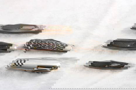 5 Pocket Knives: 5 Pocket Knives - Ulster 3 Blade Knife, Schrade 2 Blade Knife, Buck #305 2 Blade Knife, Imperial Knife and unmarked Advertising pocket knife. All as pictured. Please ask questions and rerad