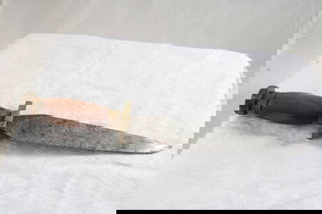 Brass & Wood Handled Fixed Blade Knife 11 3/4" L: Brass & Wood Handled Fixed Blade Knife 11 3/4" L - Looks to be a custom made knife as there are no makers marks. As pictured. Please ask questions and rerad terms & conditions before bidding. 