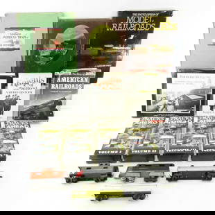 Vintage RR Books, VHS Tapes, HO Tin Train Cars: Vintage RR Books, VHS Tapes, HO Tin Train Cars-8 Tracks Ahead VHS Tapes Volumes I, II, III, IV - Books: Knights of the Road, American Railroads, The Railroads, Railroad Cityscape and Landscape Photogr