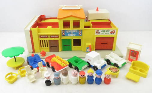 Fisher Price #997 Play Family Village: Fisher Price #997 Play Family Village-People: 1 has Wood Body/Plastic Head, 7 are All Plastic, Several Pieces have Initials written in Ink on the Underside - Set Appears mostly Complete, Possible Miss