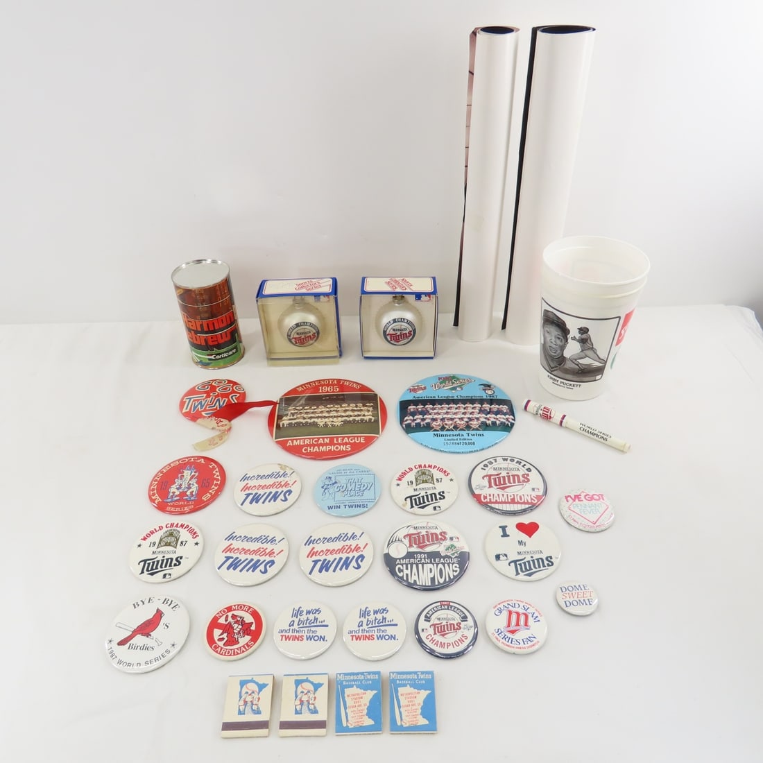 Minnesota Twins Pinbacks, Ornaments and More: Minnesota Twins Pinbacks, Ornaments and More-Various Minnesota Twins Pinbacks, Matchbooks, Stadium Cups, Christmas Ornaments, Posters and MorePlease ask questions and read terms & conditions before bi
