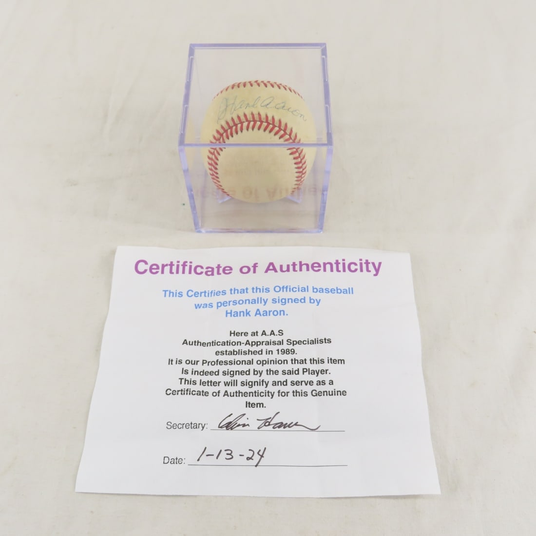 Hank Aaron autographed baseball with A.A.S COA (1 of 6)