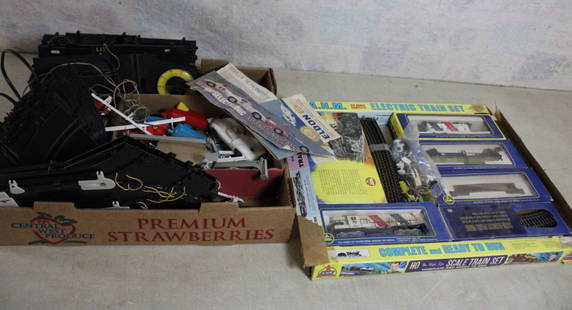 Eldon Slot Race Car Set, A.H.M. Electric Train Set: Eldon Slot Race Car Set, A.H.M. Electric Train Set - Eldon Selectronic International Slot Car Racing Set as Pictured with 1 complete slot car, A.H.M. Electric Train Set HO Scale in Box as pictured. Pl